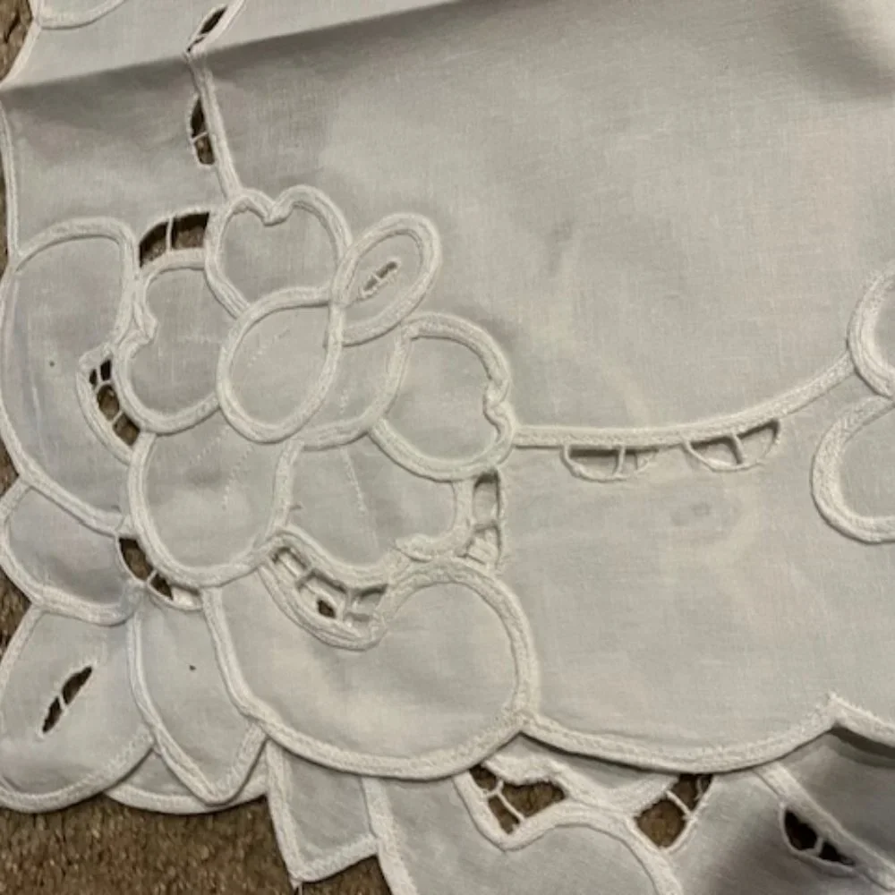 12 Handcrafted Cutwork Placements Cotton White 14